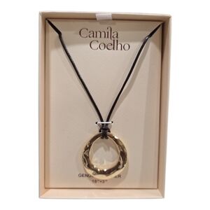💛🔹️Camila Coelho🔹️ Gold Pendant Genuine Leather 18in Necklace
